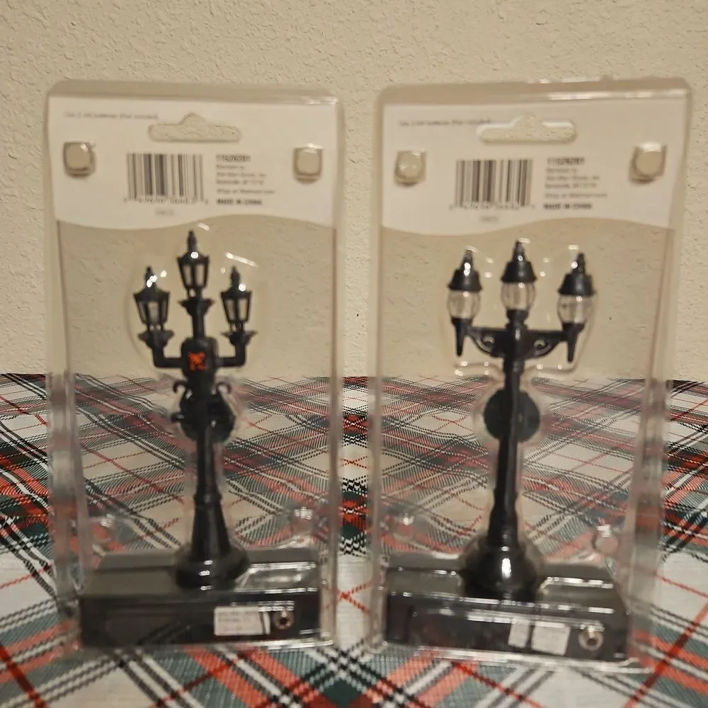Set Of 2 Holiday Time Battery Operated Light Post Holiday Village Accessory